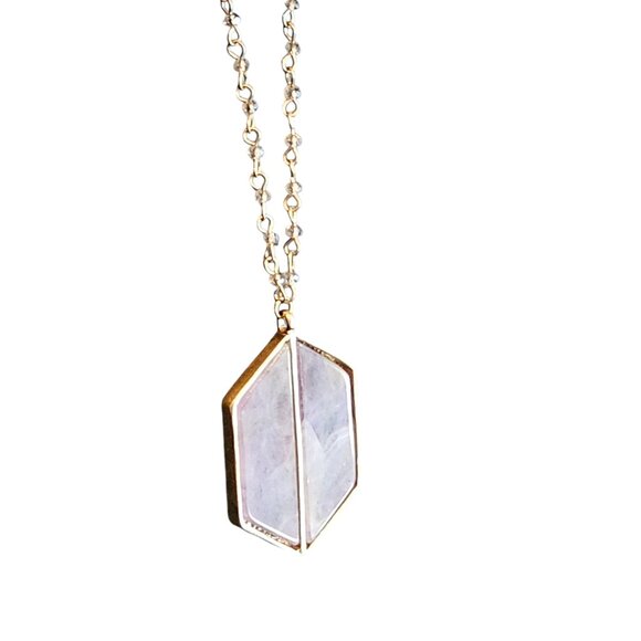 Gold/Pink Resin Long Pendant Necklace - Picture 3 of 5